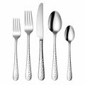 Edelstahl Besteckset 5 teilig Silber mit gehämmerten Griffen für den Esstisch