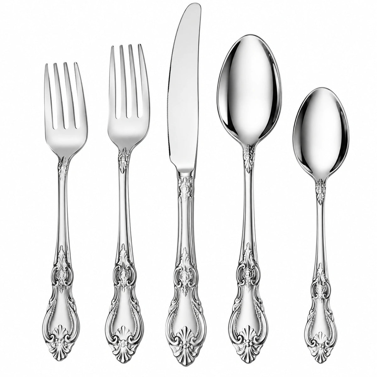 Besteckset 5-teilig bis 23 cm Edelstahl Silber Klassisch mit Reliefdekor