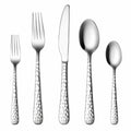 5-teiliges Edelstahl-Besteckset Silber mit gehämmerten Griffen für 1 Person