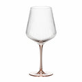 Weinglas 550 ml 24 cm aus transparentem Glas mit geriffelter Struktur und roséfarbenem Stiel