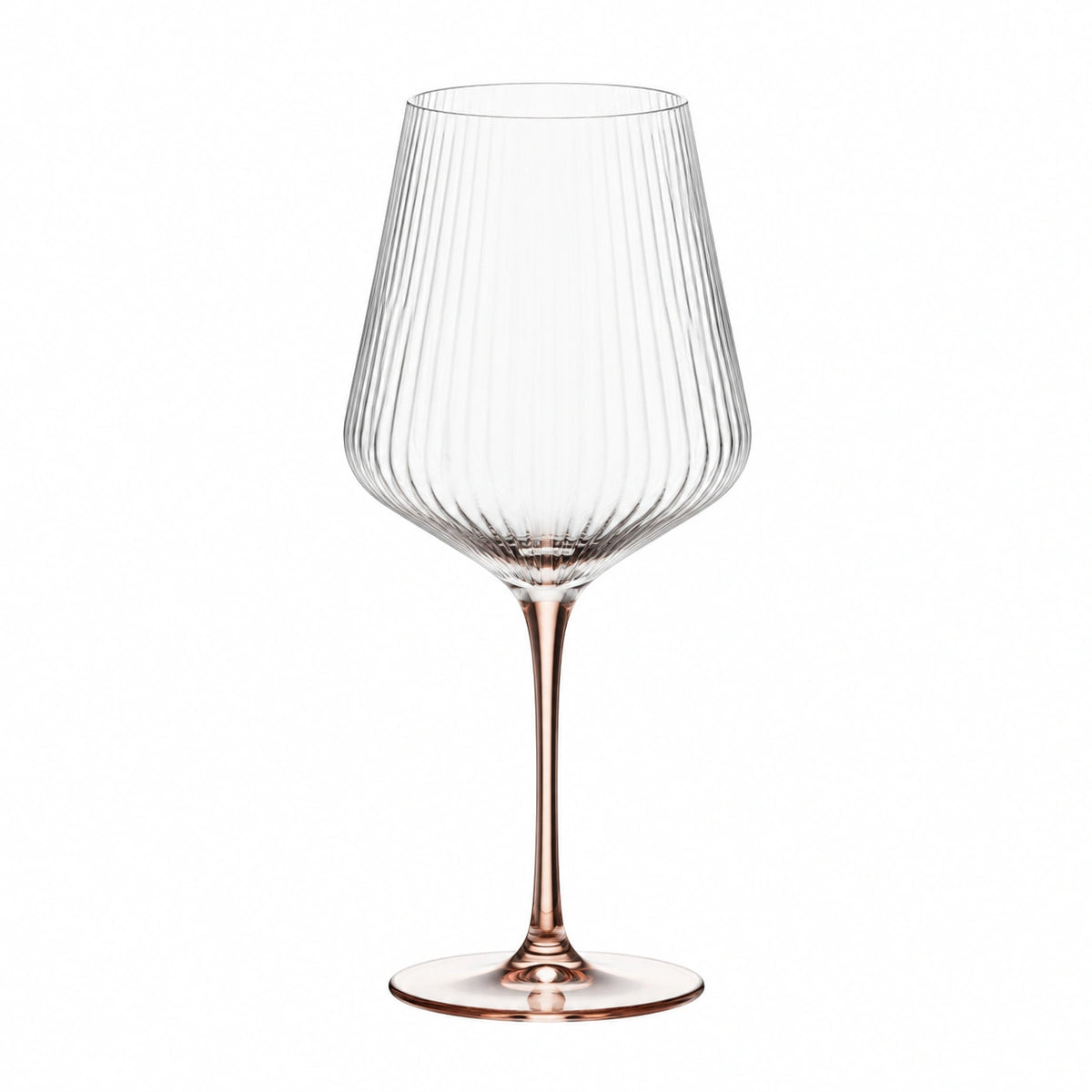 Weinglas 550 ml 24 cm aus transparentem Glas mit geriffelter Struktur und roséfarbenem Stiel