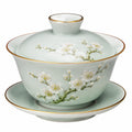 Porzellan Gaiwan Teeschale 180 ml Hellgrün mit Deckel Blütenmotiv klassisch