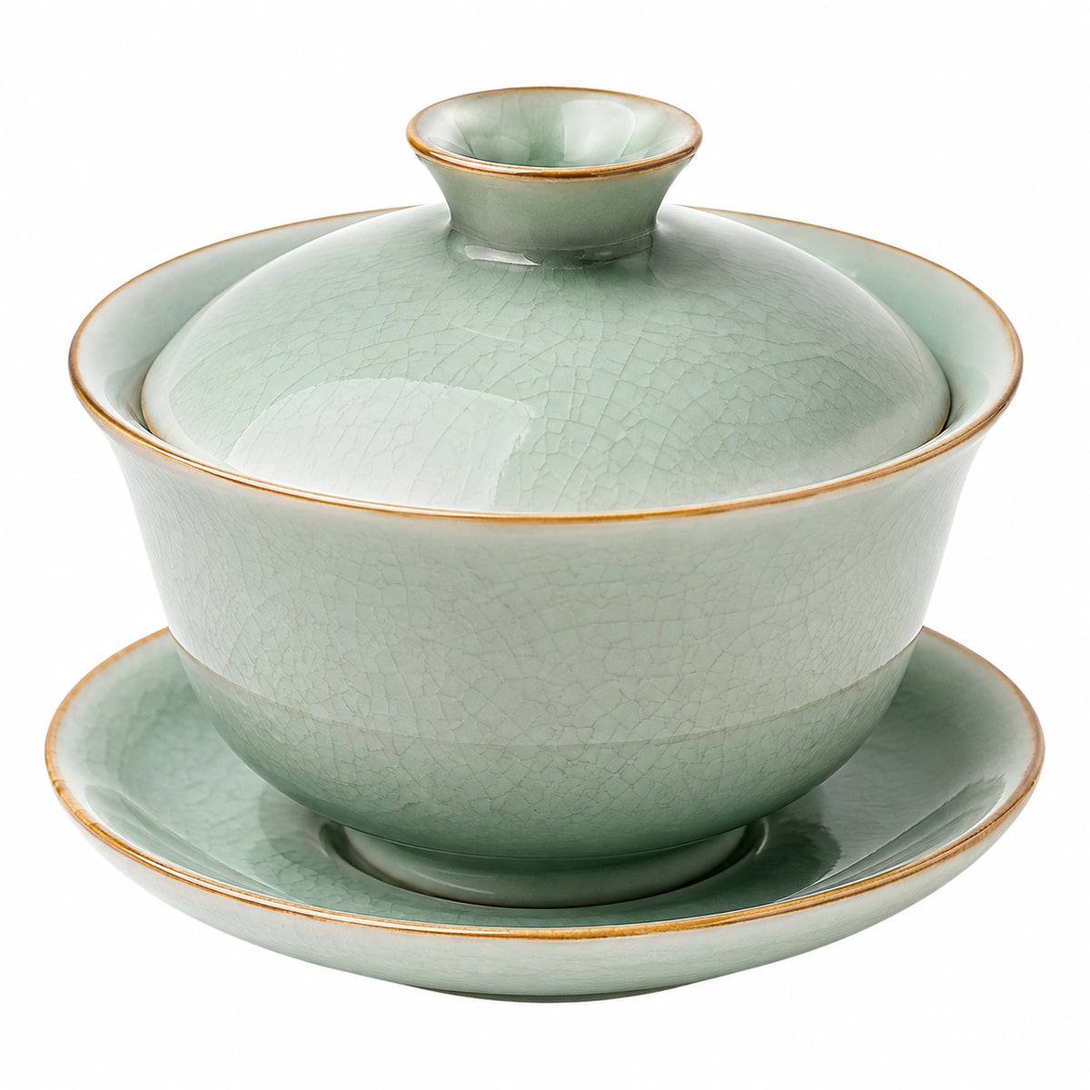 Gaiwan Teeschale 150 ml Keramik Hellgrün mit Craquelé Glasur