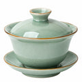 Gaiwan Teeschale 150 ml Keramik Salbeigrün mit Deckel und Untertasse