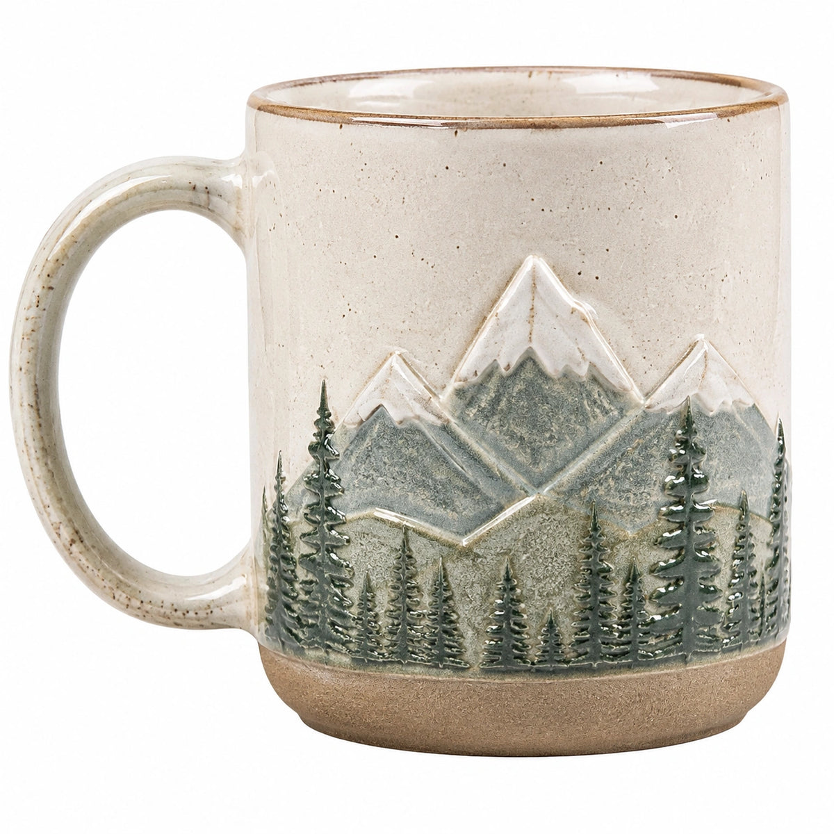 Keramiktasse 450 ml Beige Grün Braun mit Bergrelief für Heißgetränke