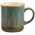 Keramiktasse 400 ml Grün Beige mit Tannenmotiv - Henkelbecher für Heißgetränke