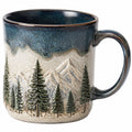Keramiktasse 450 ml Blau Beige mit Bergwaldrelief 9 cm x 10.5 cm