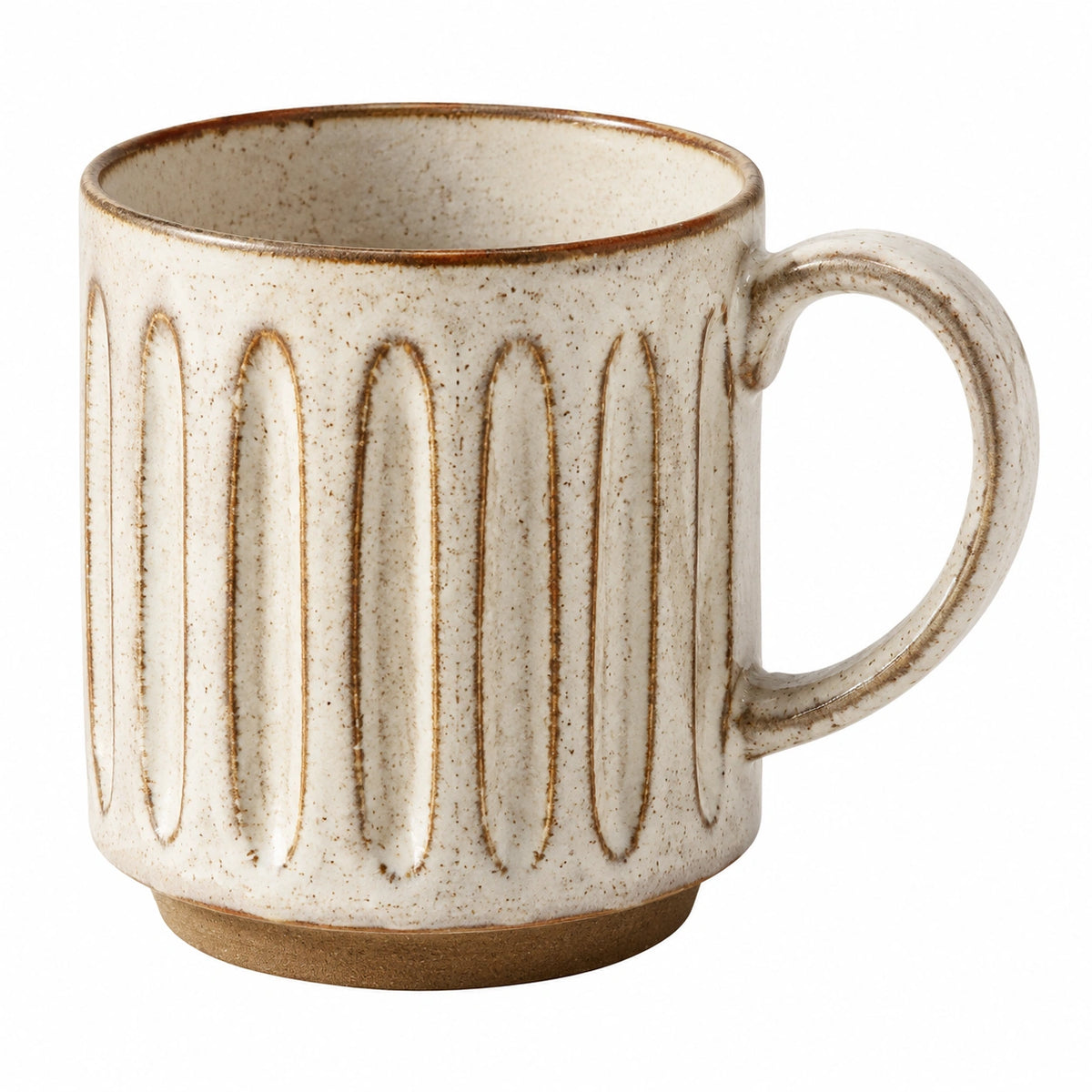 Keramiktasse 400 ml Cremebraun mit Rillenmuster für Heißgetränke