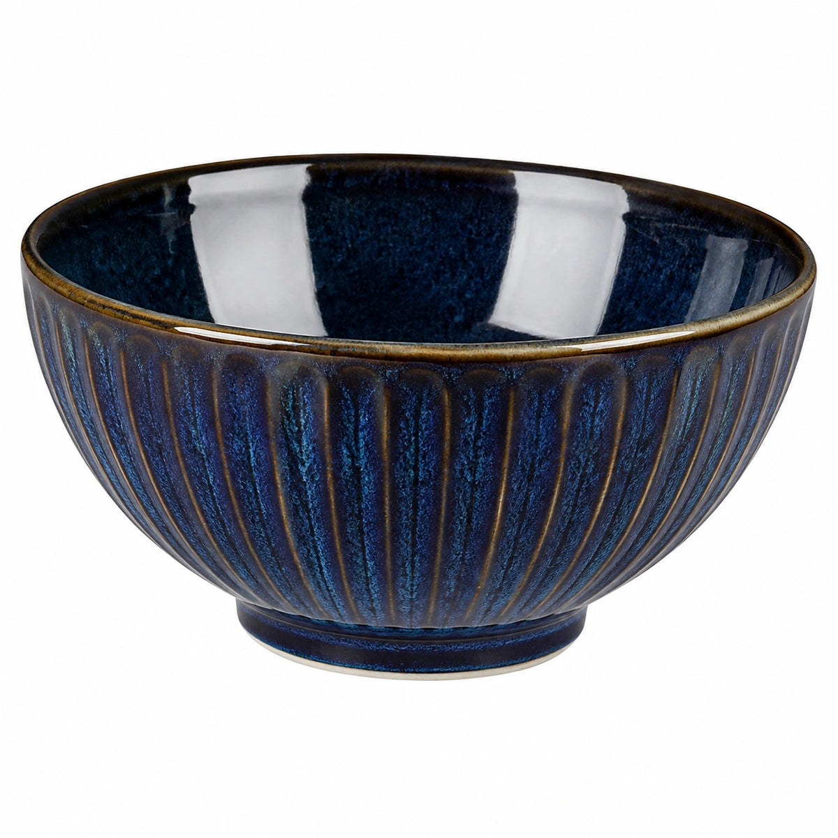 Schüssel 18 cm aus Keramik Blau für Speisen mit geripptem Design