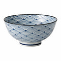 Keramikschüssel 20 cm blau weiß mit Wellenmuster - Servierschale