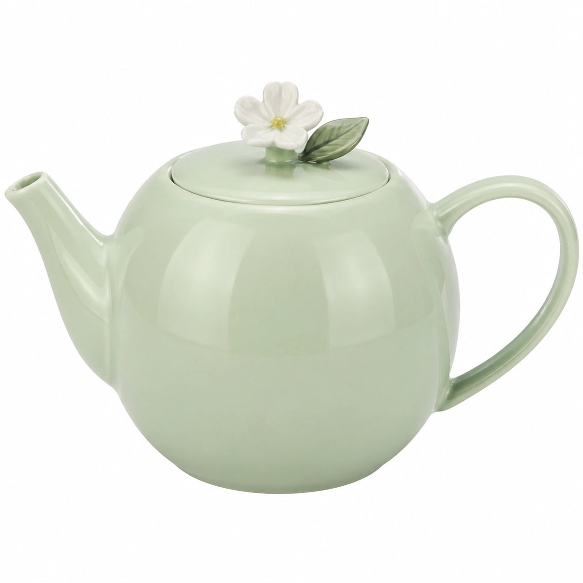 Teekanne 1.00 L aus Keramik in Hellgrün mit Blumendeckel