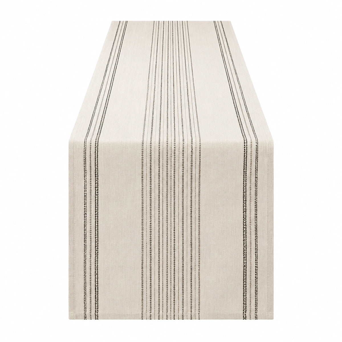 Tischläufer 180 x 33 cm aus Textilgewebe Beige Anthrazit gestreift für Esstische