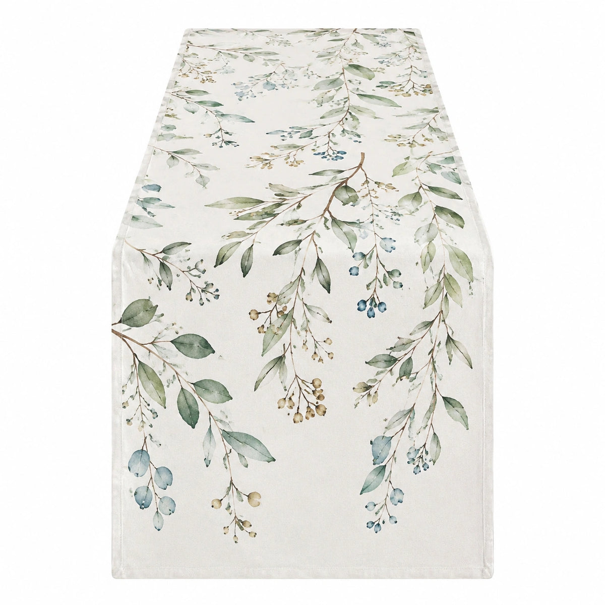 Tischläufer 180 x 33 cm aus Polyester in Weiß Grün mit botanischem Blättermuster