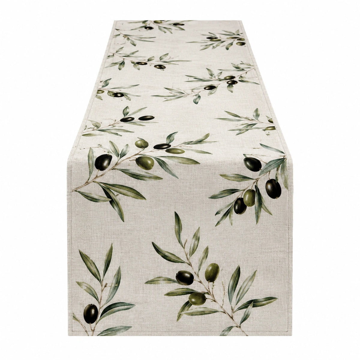 Tischläufer 40 x 180 cm aus Polyester Beige Grün mit Olivenzweig Muster