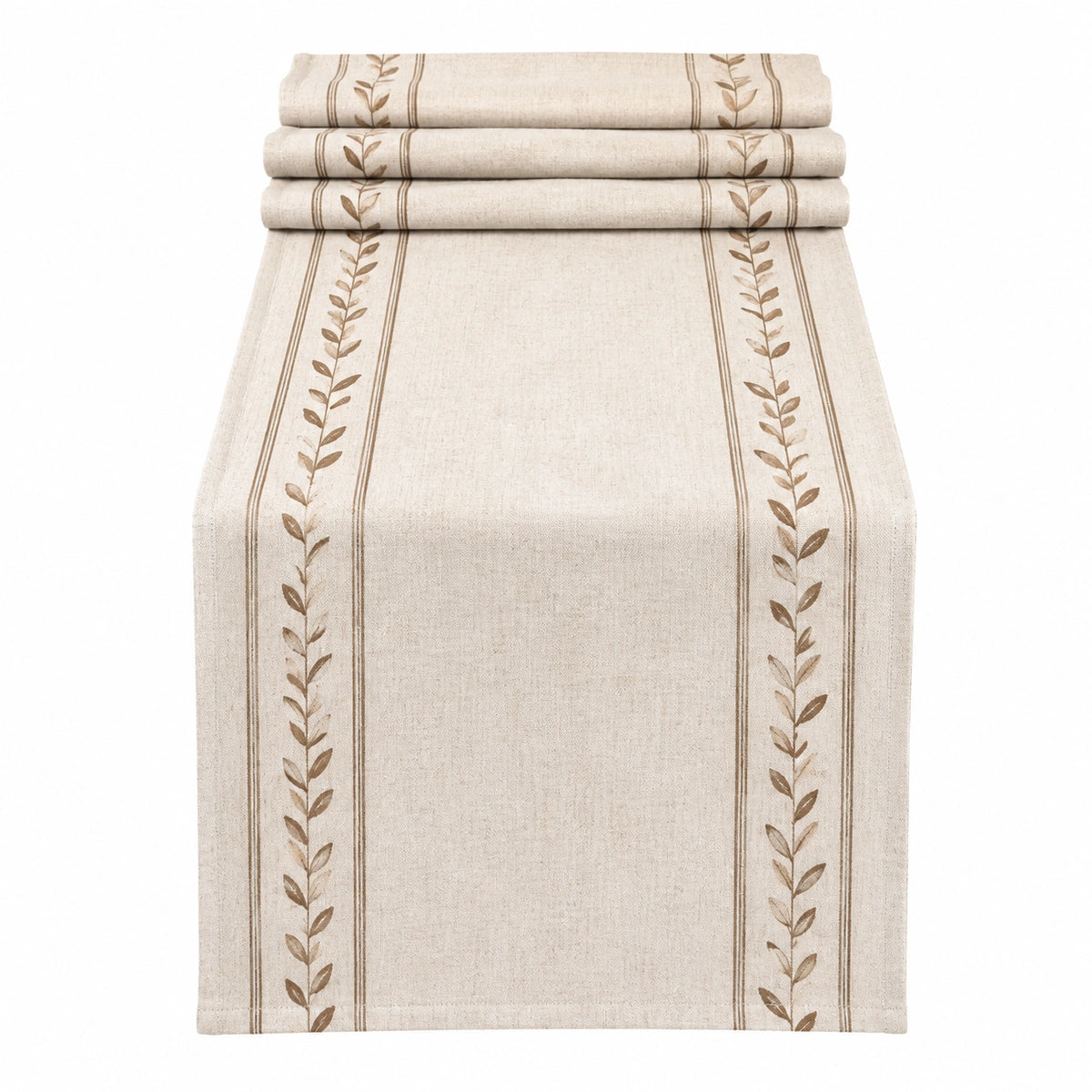 Tischläufer 180 x 33 cm Beige/Braun Webstoff mit Blattmuster dekorativ