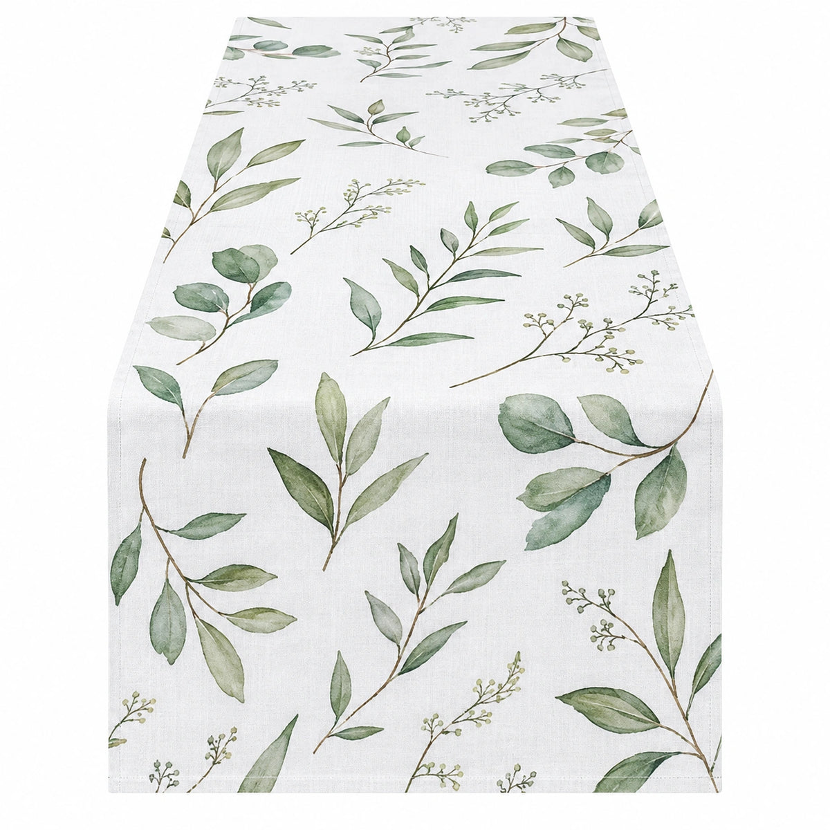 Tischläufer 40 x 180 cm Weiß Grün Blättermuster Textil für Esstisch